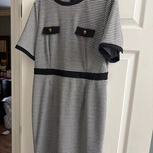 Allegra K Black and White Houndstooth Midi Dress